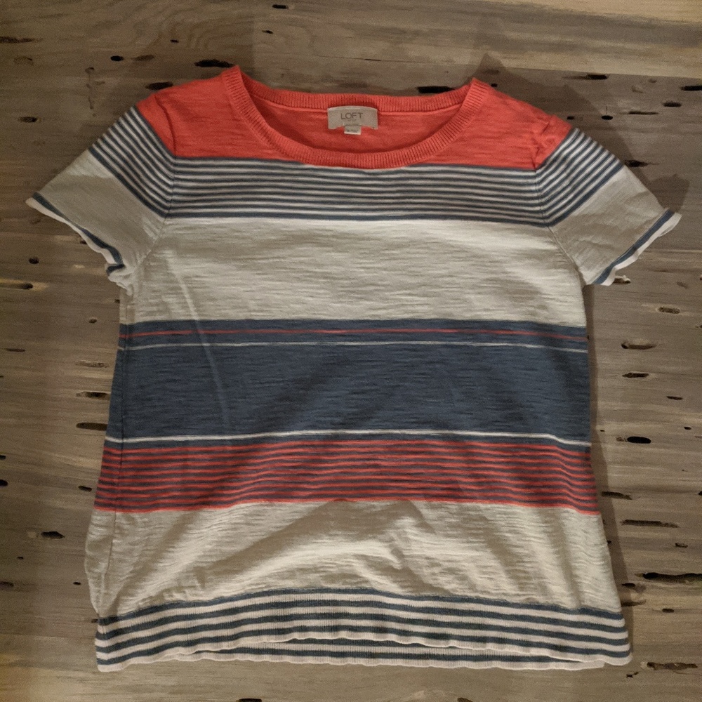 Loft Salmon and Blue Sweater Top